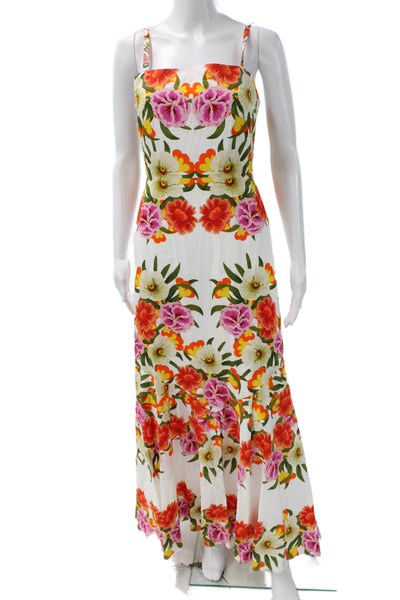 Borgo De Nor Women Sleeveless Square Neck Floral Cotton Maxi Dress White Size 8