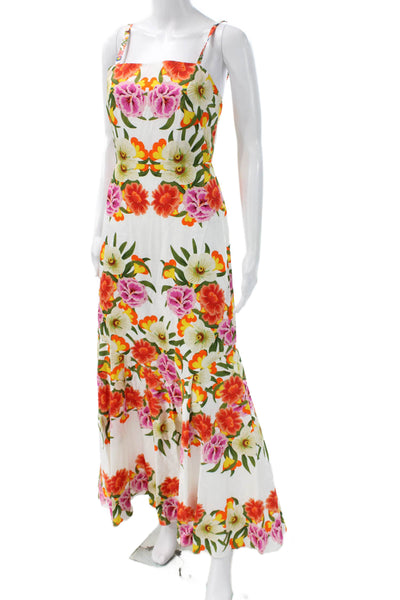 Borgo De Nor Women Sleeveless Square Neck Floral Cotton Maxi Dress White Size 8