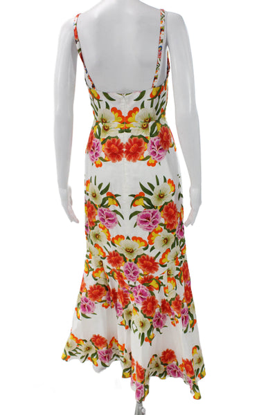 Borgo De Nor Women Sleeveless Square Neck Floral Cotton Maxi Dress White Size 8