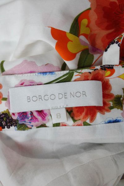 Borgo De Nor Women Sleeveless Square Neck Floral Cotton Maxi Dress White Size 8