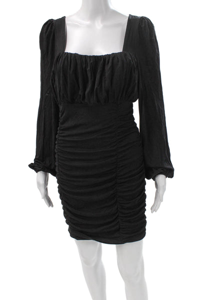 Grace Karin Womens Black Mini Dress Square Neck Long Sleeve Viscose Size M
