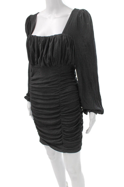 Grace Karin Womens Black Mini Dress Square Neck Long Sleeve Viscose Size M