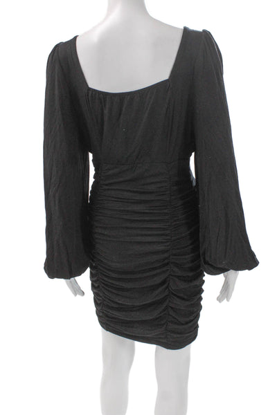 Grace Karin Womens Black Mini Dress Square Neck Long Sleeve Viscose Size M