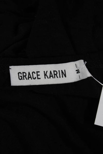 Grace Karin Womens Black Mini Dress Square Neck Long Sleeve Viscose Size M