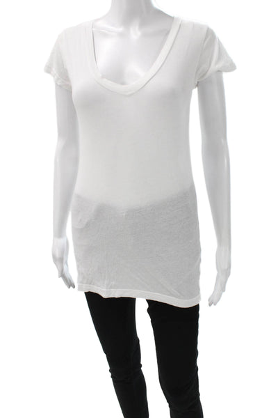 LNA Womens Tunic T-Shirt White V-Neck Short Sleeve Cotton Size S