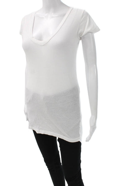 LNA Womens Tunic T-Shirt White V-Neck Short Sleeve Cotton Size S