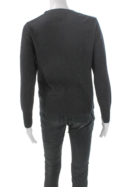 J Crew Women Cashmere Crew Neck Pullover Sweater Black Long Sleeve Size XS
