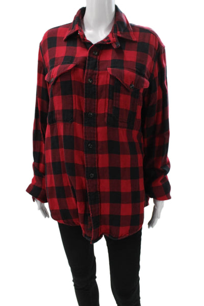 Polo Ralph Lauren Men Button Down Plaid Wool Blend Long Sleeve Red Size L