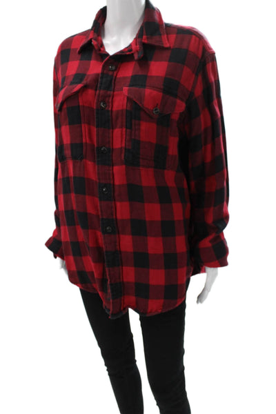Polo Ralph Lauren Men Button Down Plaid Wool Blend Long Sleeve Red Size L