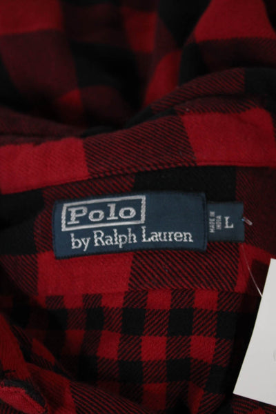 Polo Ralph Lauren Men Button Down Plaid Wool Blend Long Sleeve Red Size L