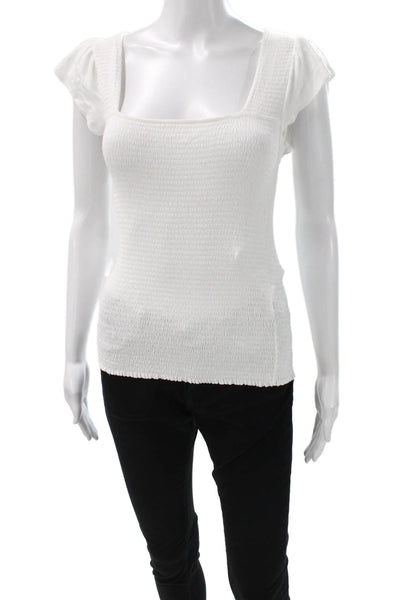 Nation LTD Womens Blouse White Cotton Blend Square Neck Short Sleeve Size S