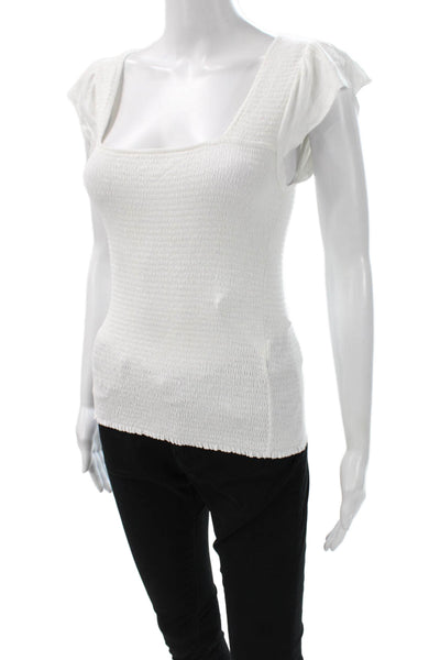 Nation LTD Womens Blouse White Cotton Blend Square Neck Short Sleeve Size S