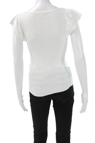 Nation LTD Womens Blouse White Cotton Blend Square Neck Short Sleeve Size S