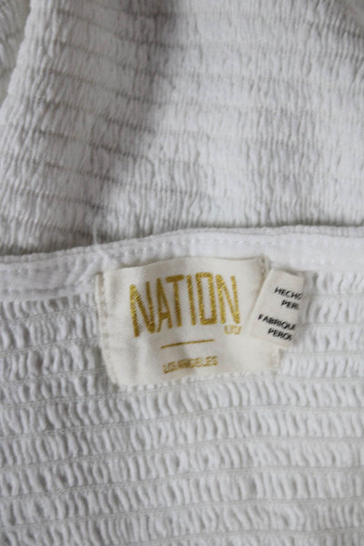 Nation LTD Womens Blouse White Cotton Blend Square Neck Short Sleeve Size S