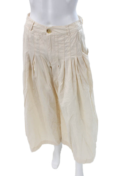 Free People Womens Cropped Beige Cotton Pants Button Size 0
