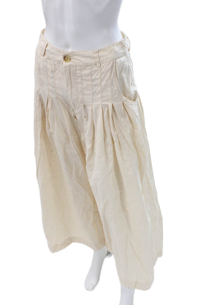 Free People Womens Cropped Beige Cotton Pants Button Size 0