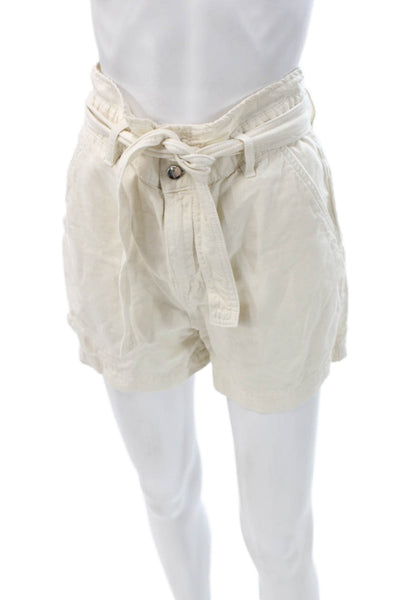 Ba&Sh Women Paperbag Cotton Shorts Beige Size 4