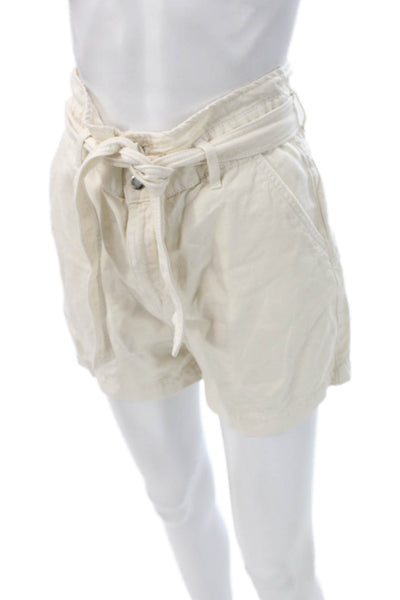 Ba&Sh Women Paperbag Cotton Shorts Beige Size 4