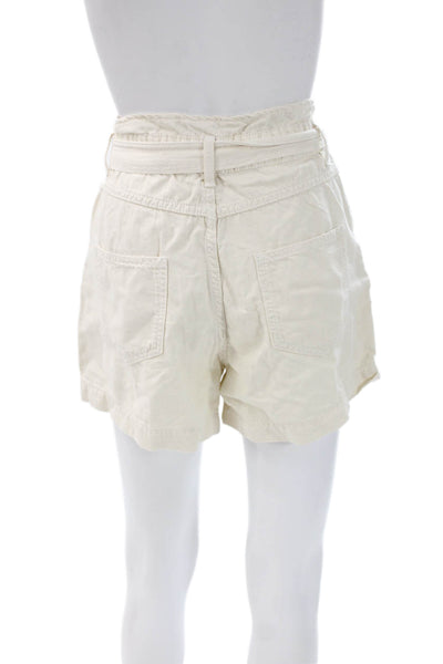 Ba&Sh Women Paperbag Cotton Shorts Beige Size 4