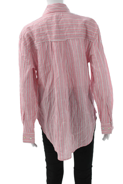 Amo Womens Collared Striped Pink Cotton Long Sleeve Button-Up Top Size XS