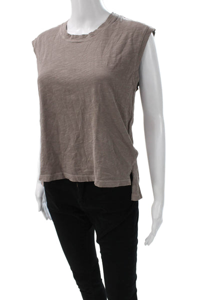 Rowan Women Basic Gray Cotton Crew Neck Tank Top Sleeveless Size S