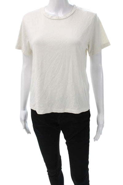 Amo Women Basic White Cotton Blend Crew Neck Short Sleeve T-Shirt Size S