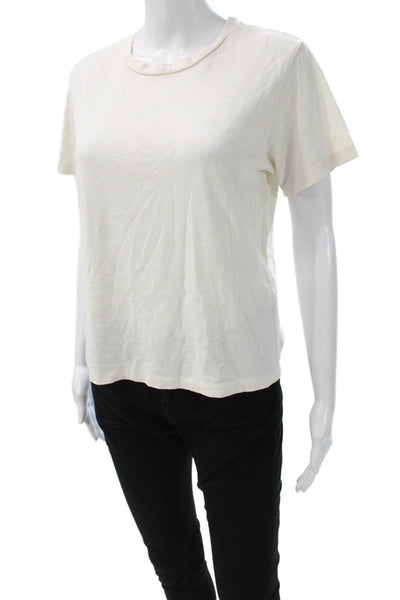 Amo Women Basic White Cotton Blend Crew Neck Short Sleeve T-Shirt Size S