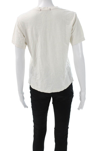 Amo Women Basic White Cotton Blend Crew Neck Short Sleeve T-Shirt Size S