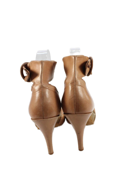 Pedro Garcia Womens Leather Knot Detail Ankle Strap Heels Shoes Brown Size 8.5