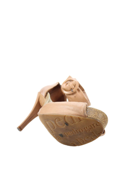 Pedro Garcia Womens Leather Knot Detail Ankle Strap Heels Shoes Brown Size 8.5