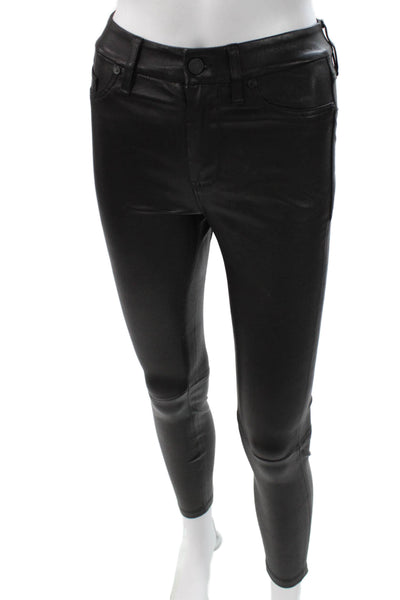 Habitual Womens Faux Leather Skinny Pants Black Button Size 24
