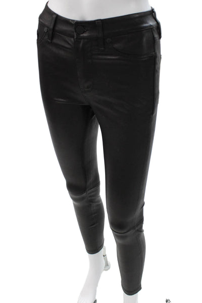 Habitual Womens Faux Leather Skinny Pants Black Button Size 24