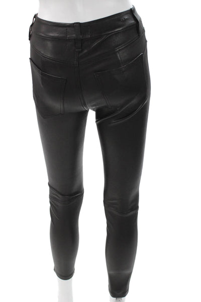 Habitual Womens Faux Leather Skinny Pants Black Button Size 24