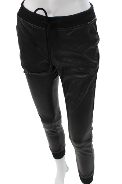 Habitual Women Black Faux Leather Jogger Pants Drawstring Size XS