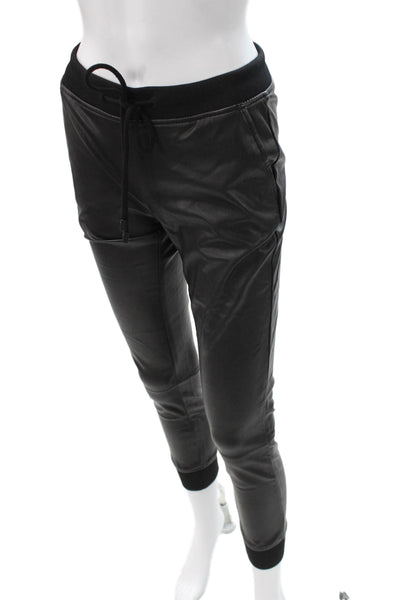 Habitual Women Black Faux Leather Jogger Pants Drawstring Size XS