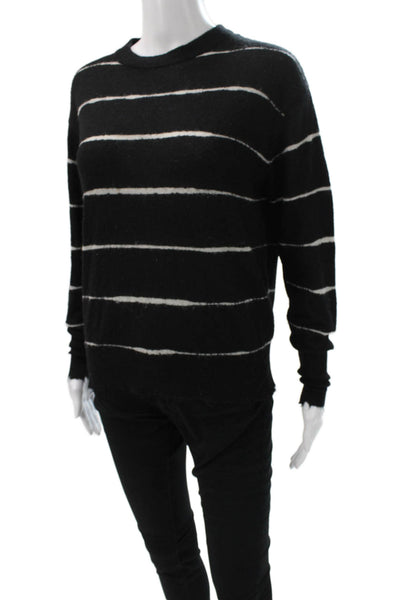 Zara Womens Pullover Sweater Black Striped Crew Neck Long Sleeve Size S