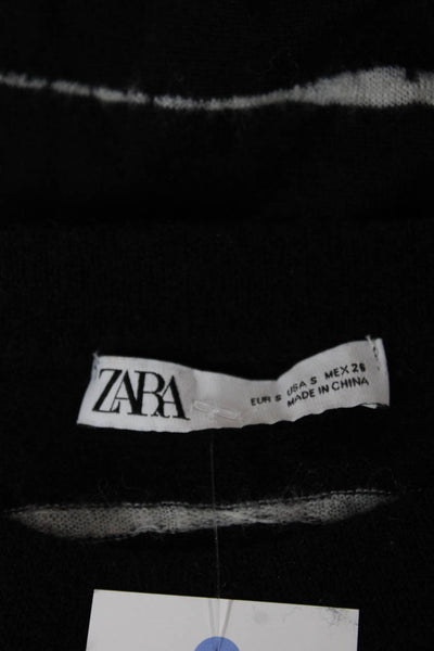 Zara Womens Pullover Sweater Black Striped Crew Neck Long Sleeve Size S