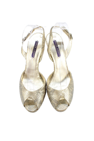 Ralph Lauren Collection Womens Snakeskin Print Sandal Heels Gold Silver Size 10