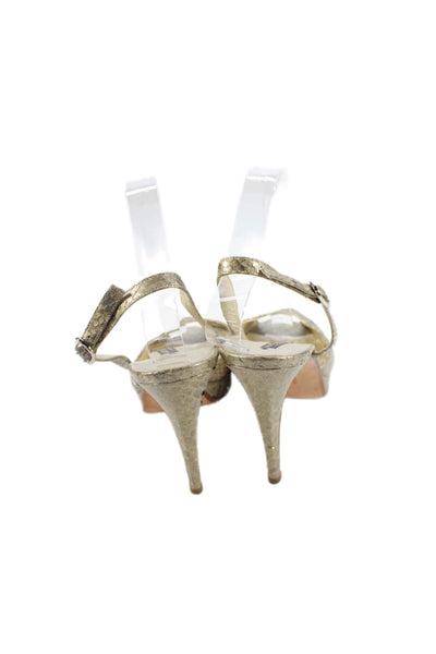 Ralph Lauren Collection Womens Snakeskin Print Sandal Heels Gold Silver Size 10