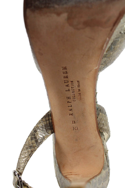 Ralph Lauren Collection Womens Snakeskin Print Sandal Heels Gold Silver Size 10