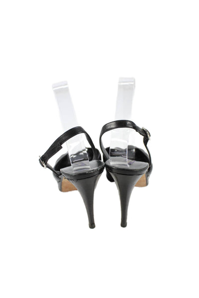 Ralph Lauren Collection Womens Leather Slingbacks Sandal Heels Black Size 10 B