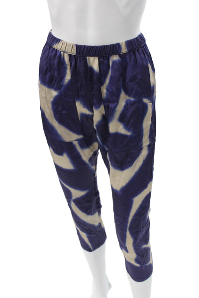 Pharaoh Women Cropped Viscose Geometric Blue Pull On Pants Size 00