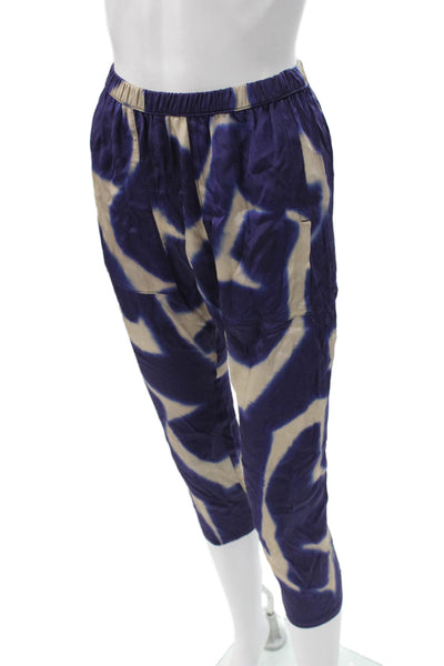 Pharaoh Women Cropped Viscose Geometric Blue Pull On Pants Size 00