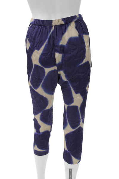 Pharaoh Women Cropped Viscose Geometric Blue Pull On Pants Size 00