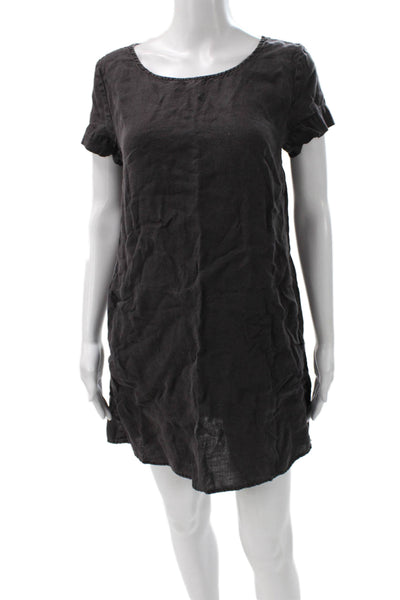 Standard James Perse Women Shift Dress Gray Linen Short Sleeve Crew Neck Size 0