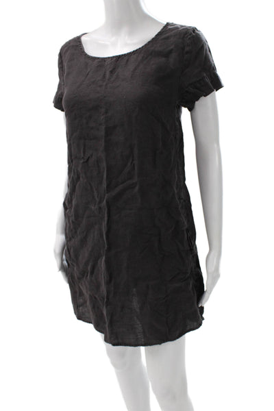 Standard James Perse Women Shift Dress Gray Linen Short Sleeve Crew Neck Size 0