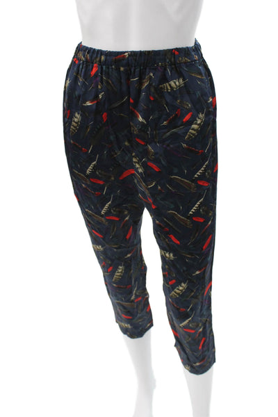Pharaoh Womens Cropped Silk Animal Print Feather Pants Blue Size 0