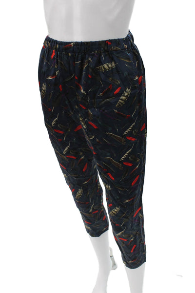 Pharaoh Womens Cropped Silk Animal Print Feather Pants Blue Size 0