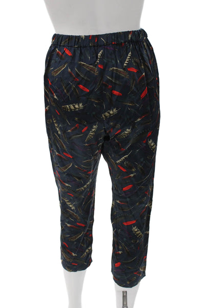 Pharaoh Womens Cropped Silk Animal Print Feather Pants Blue Size 0