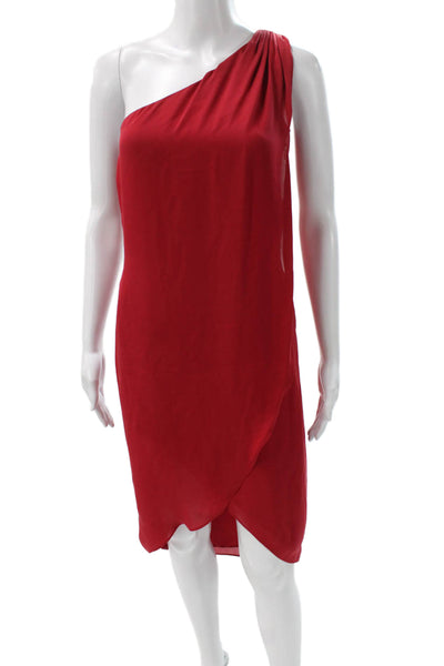 Halston Womens Sheath Dress Silk One Shoulder Sleeveless Red Zip Size 0